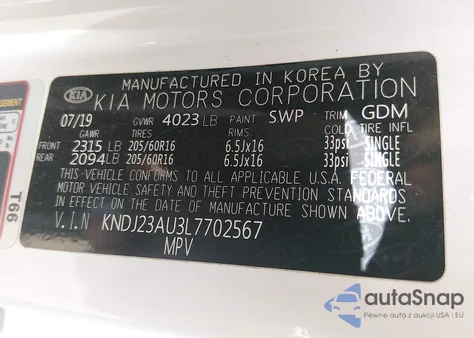 2020 Kia Soul Lx z USA, uszkodzony, nr VIN KNDJ23AU3L7702567